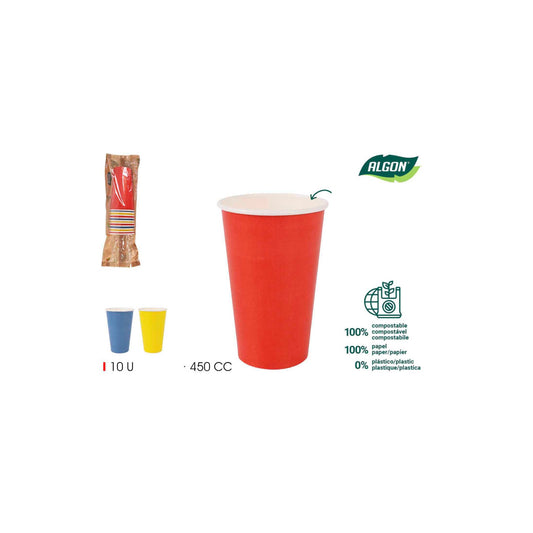 Algon cups Drinking glasses disposable party garden tableware Red Blue Yellow 450ml Pack of 10