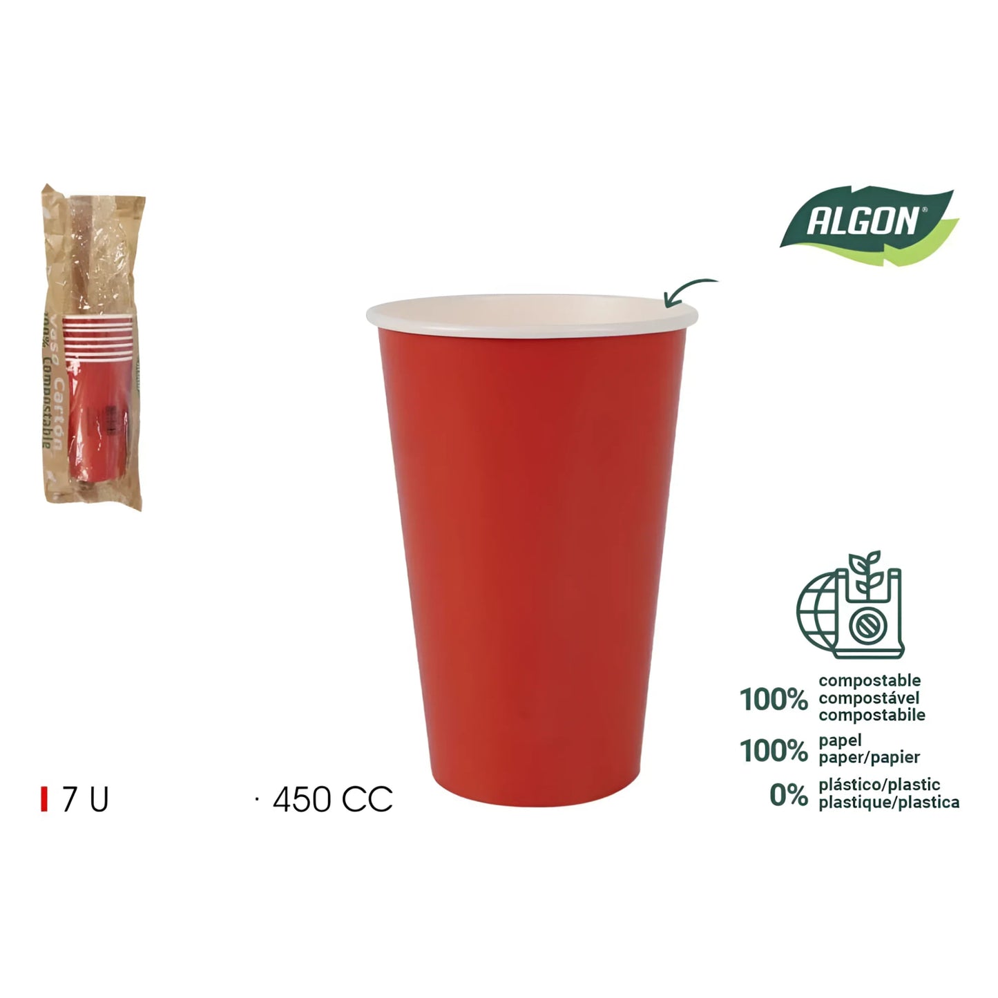 Algon cups Drinking glasses disposable party garden tableware Red 450ml Pack of 7