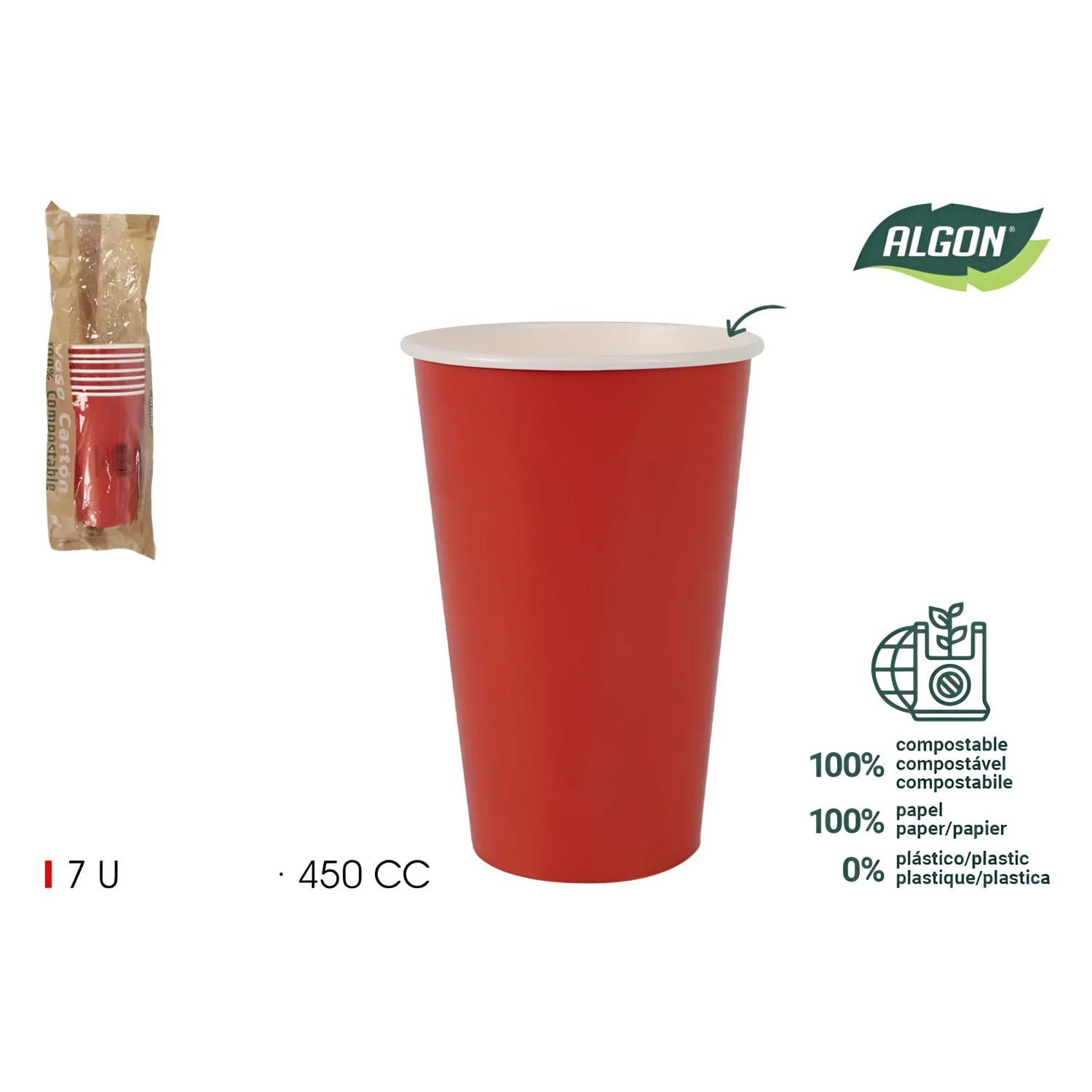 Algon cups Drinking glasses disposable party garden tableware Red 450ml Pack of 7