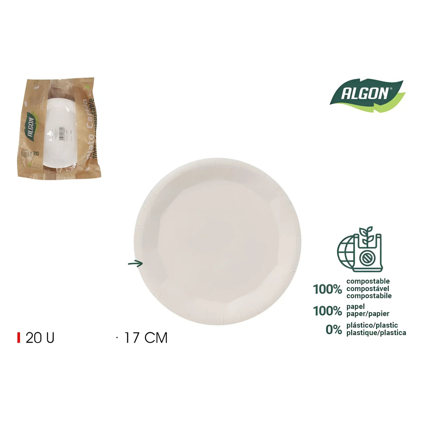 Algon dinner plates white disposable Party Tableware 17cm Pack of 20