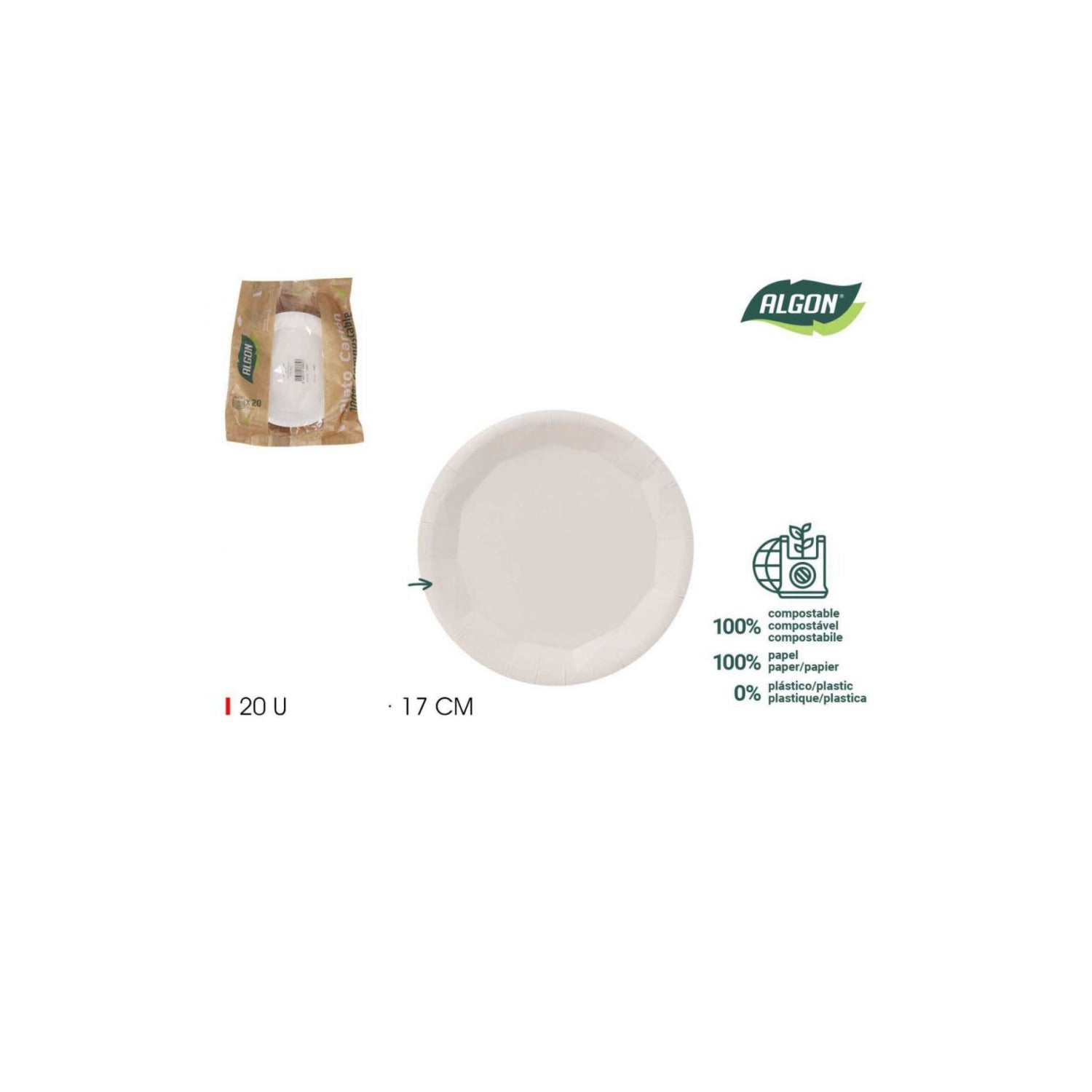 Algon dinner plates white disposable Party Tableware 17cm Pack of 20