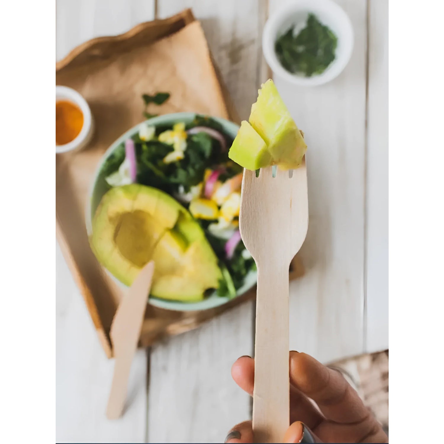 Algon Forks Disposable Biodegradable wooden party take away cutlery Pack of 50