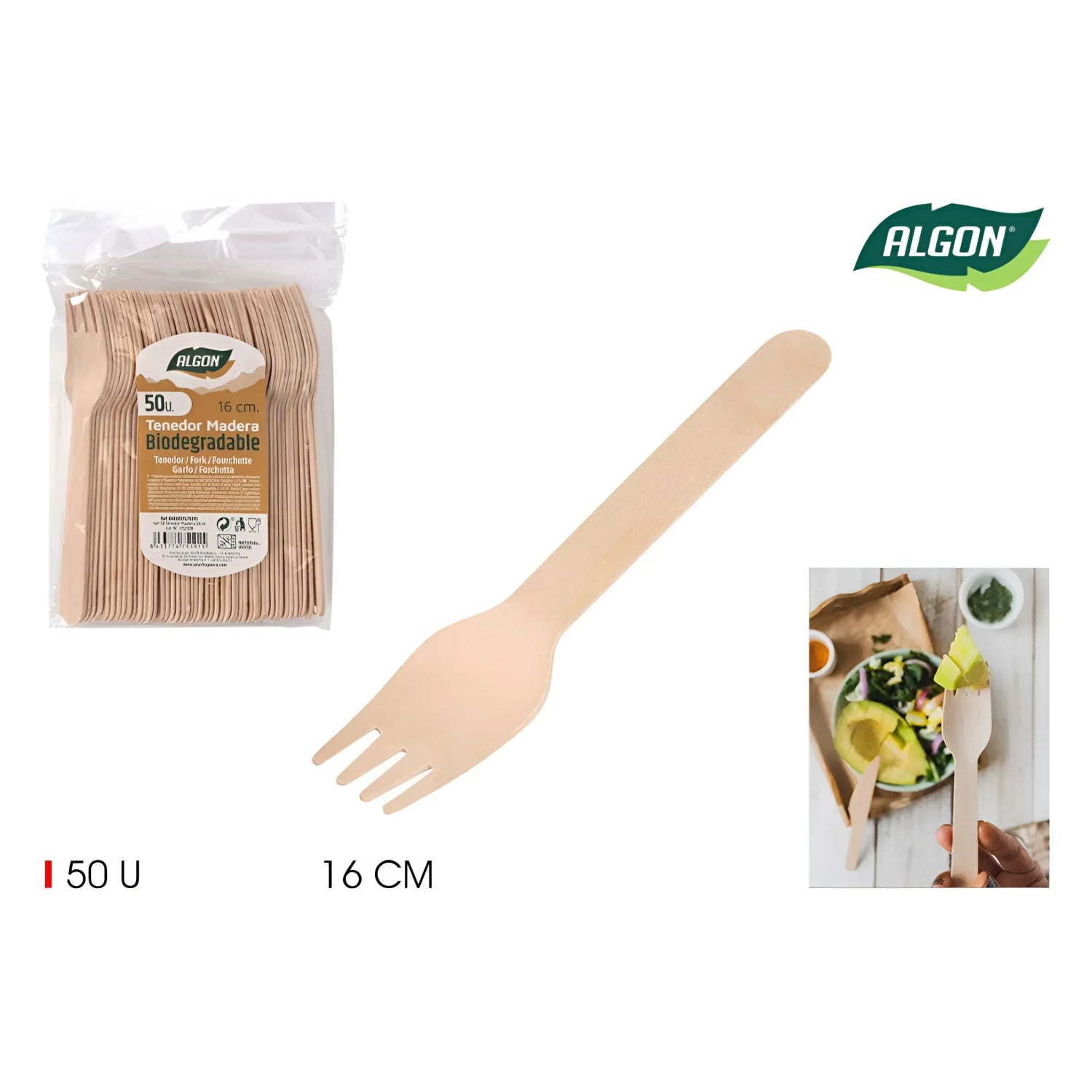 Algon Forks Disposable Biodegradable wooden party take away cutlery Pack of 50