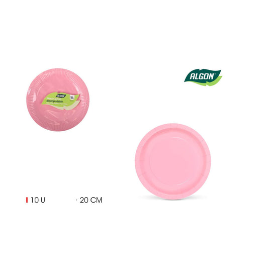 Algon Plates Disposable Biodegradable Pink paper party take away Pack of 10