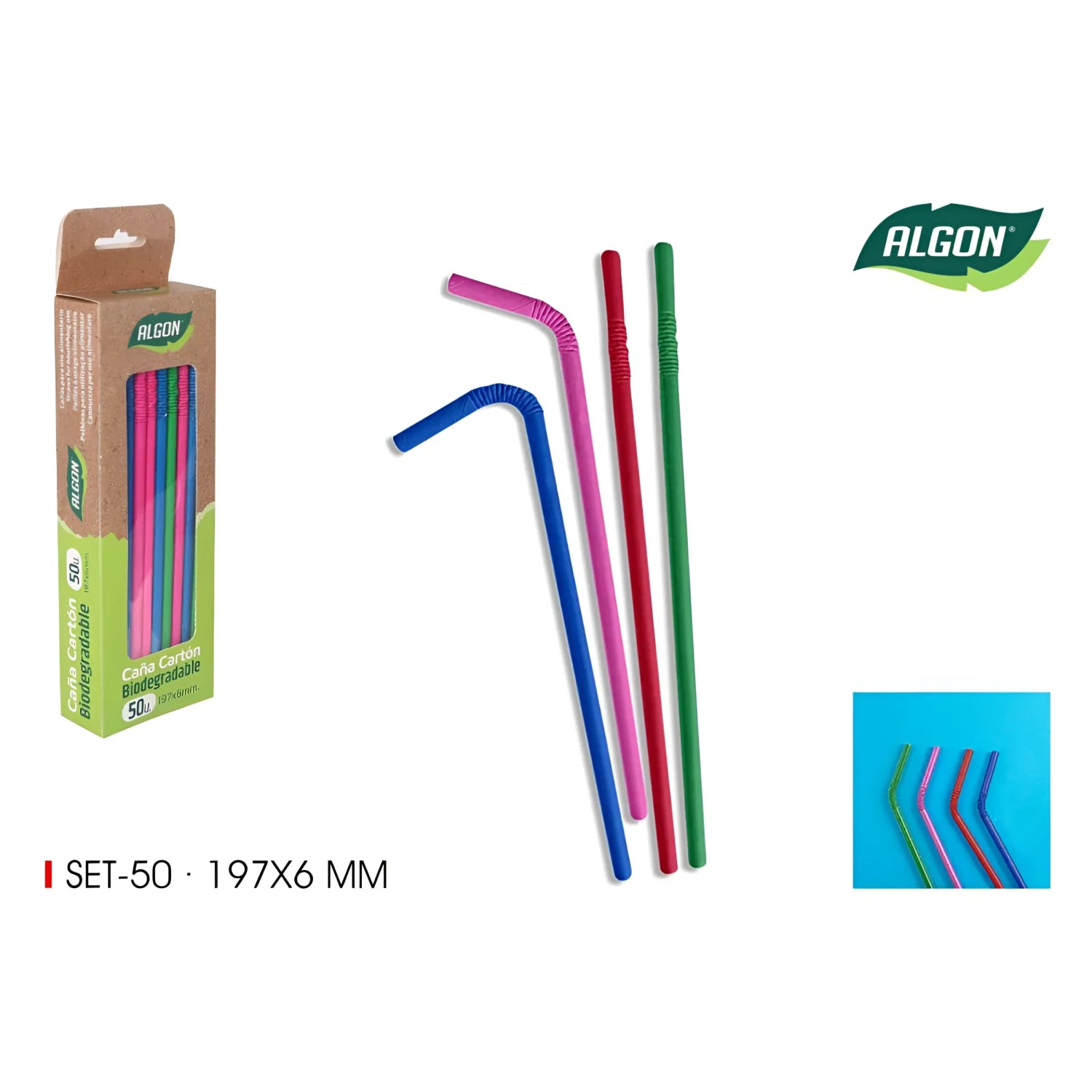 Algon Set 50 Carboard paper Drinking Straws Colours party