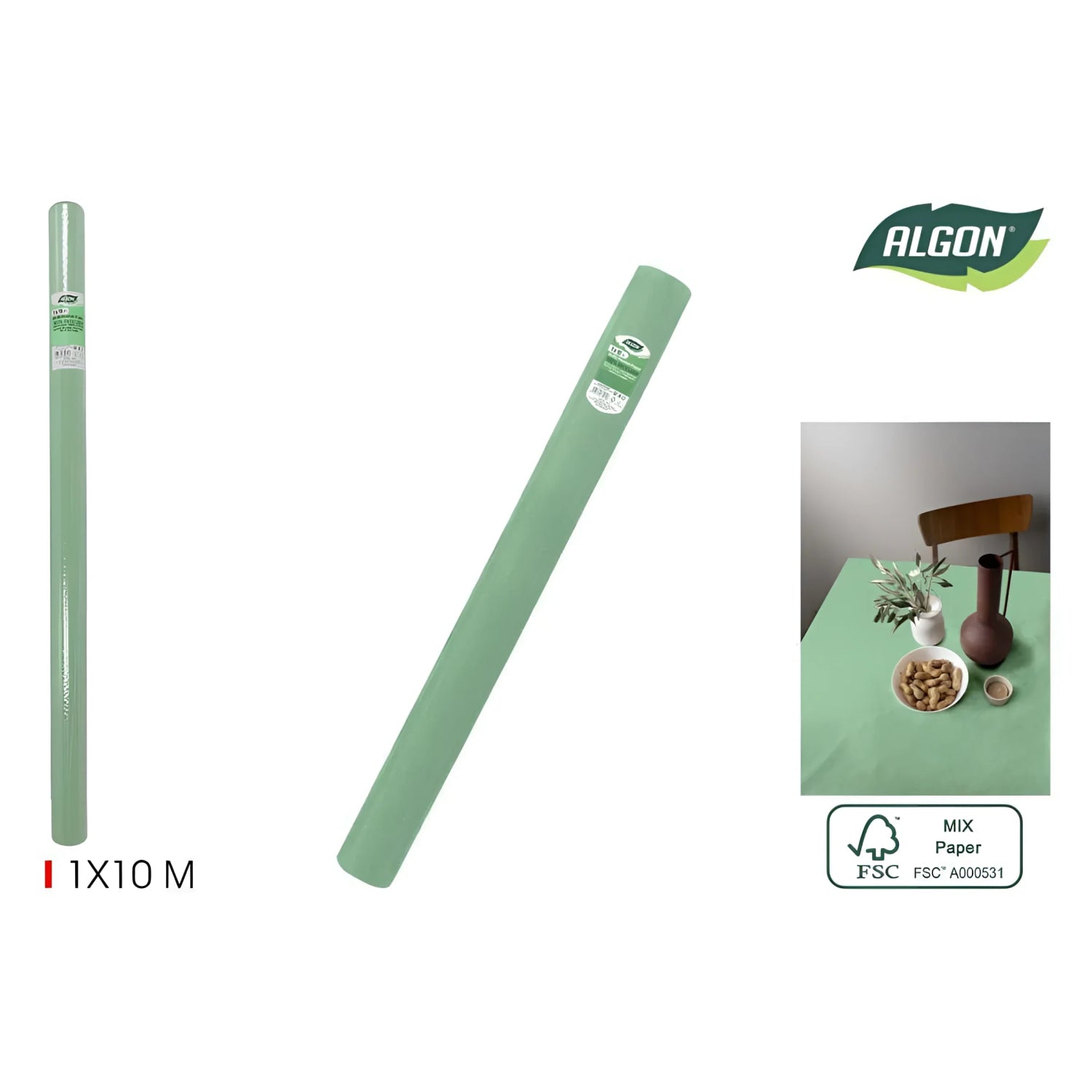 Algon Tablecloth Disposable Green Roll 1m x 10m