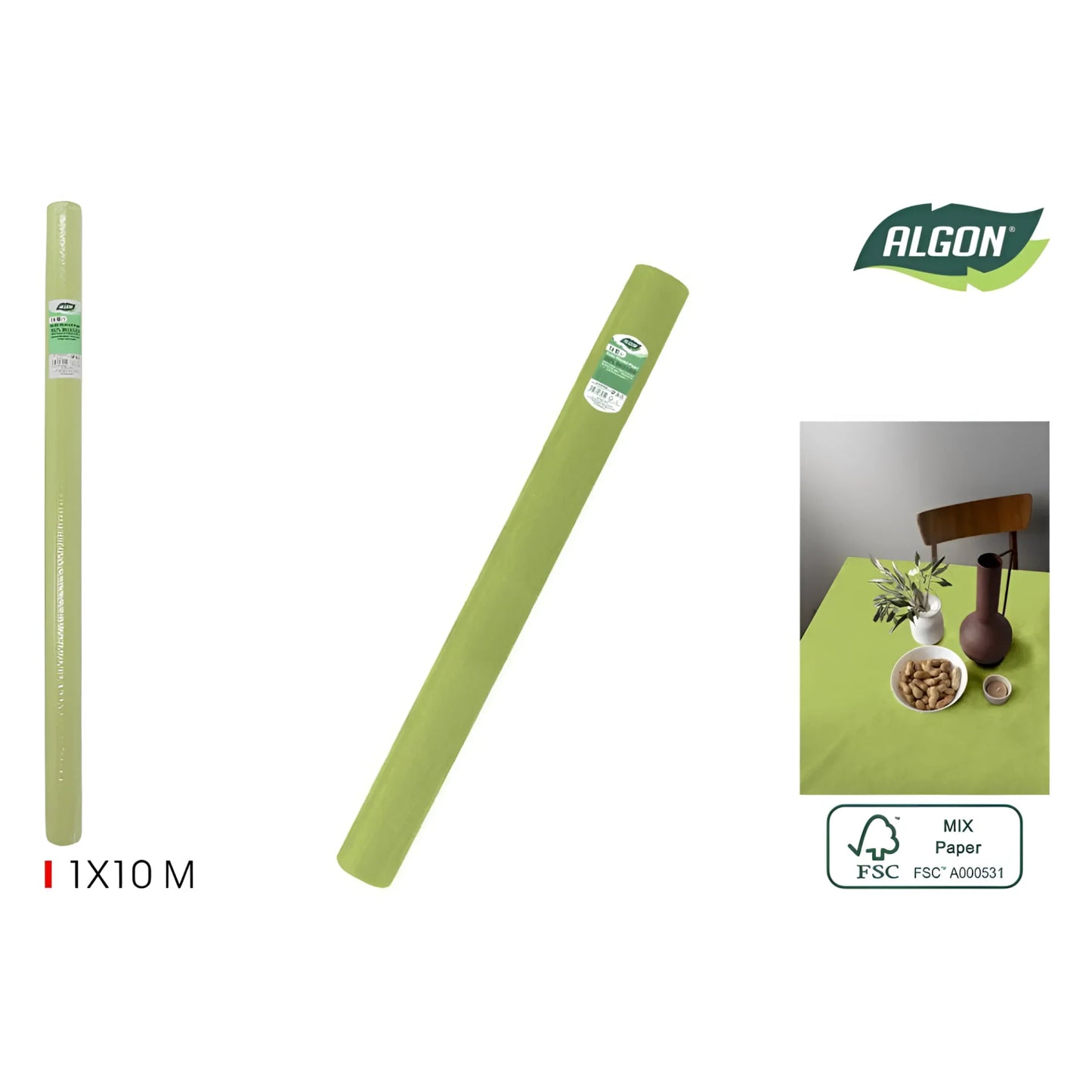 Algon Tablecloth Disposable Green Roll 1m x 10m
