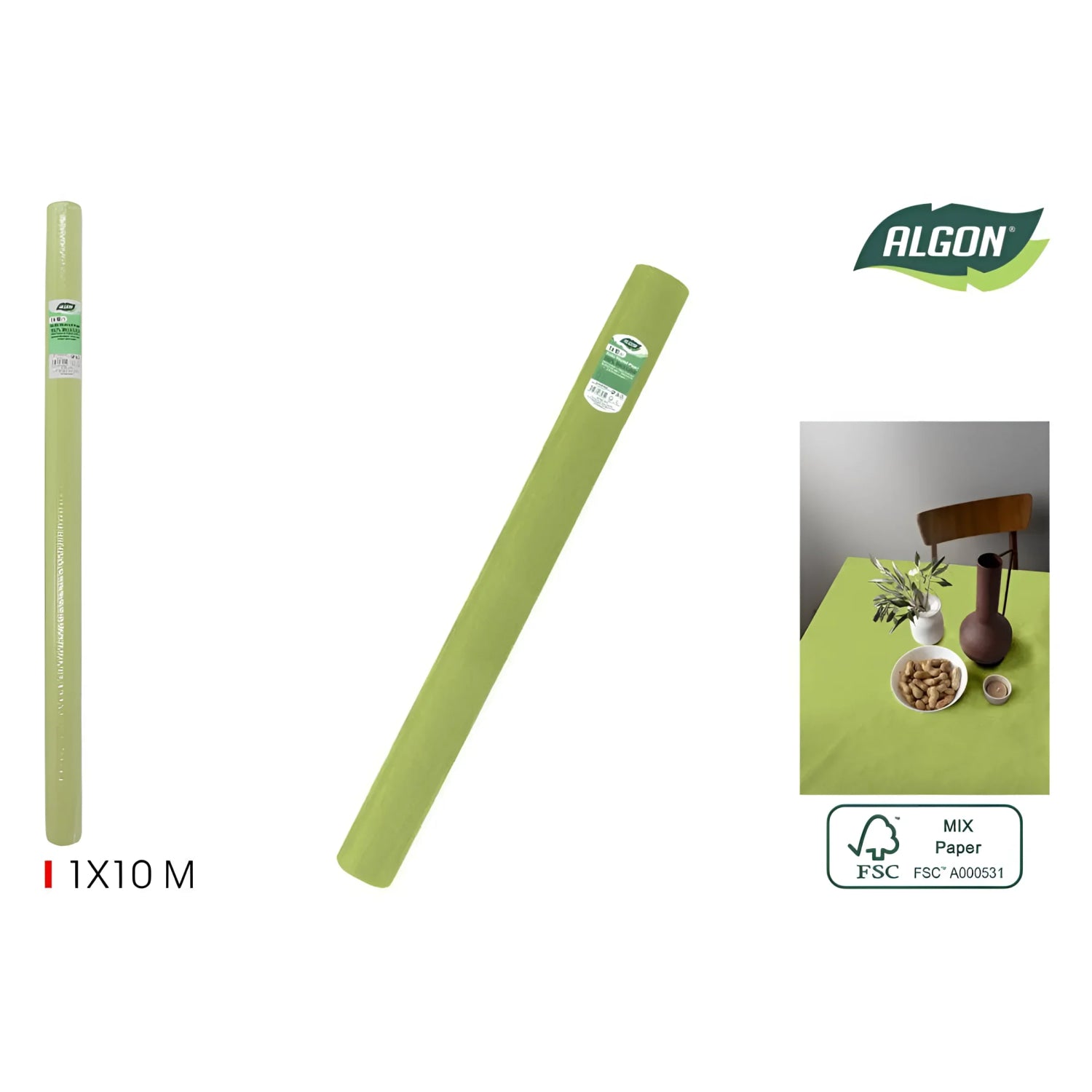 Algon Tablecloth Disposable Green Roll 1m x 10m