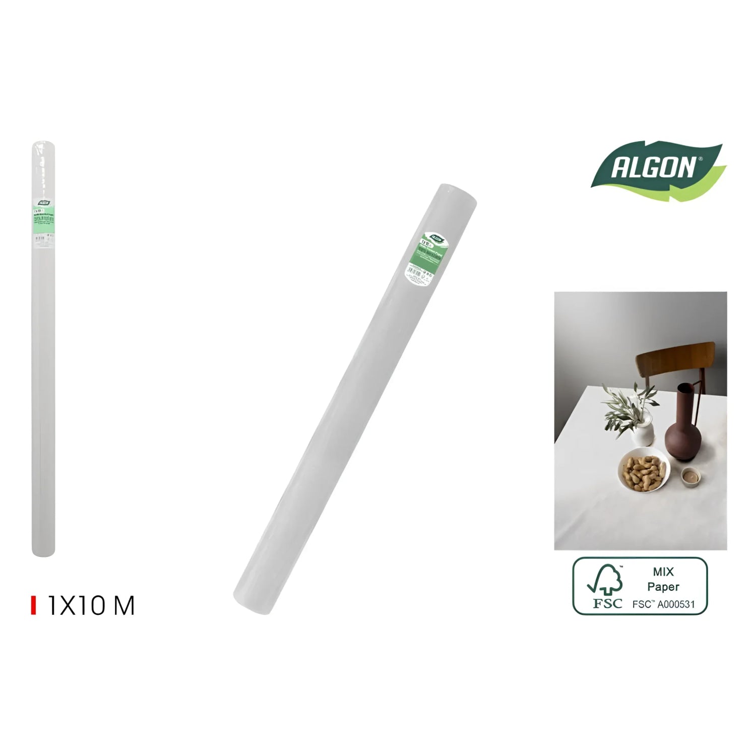 Algon Tablecloth Disposable White Roll 1m x 10m