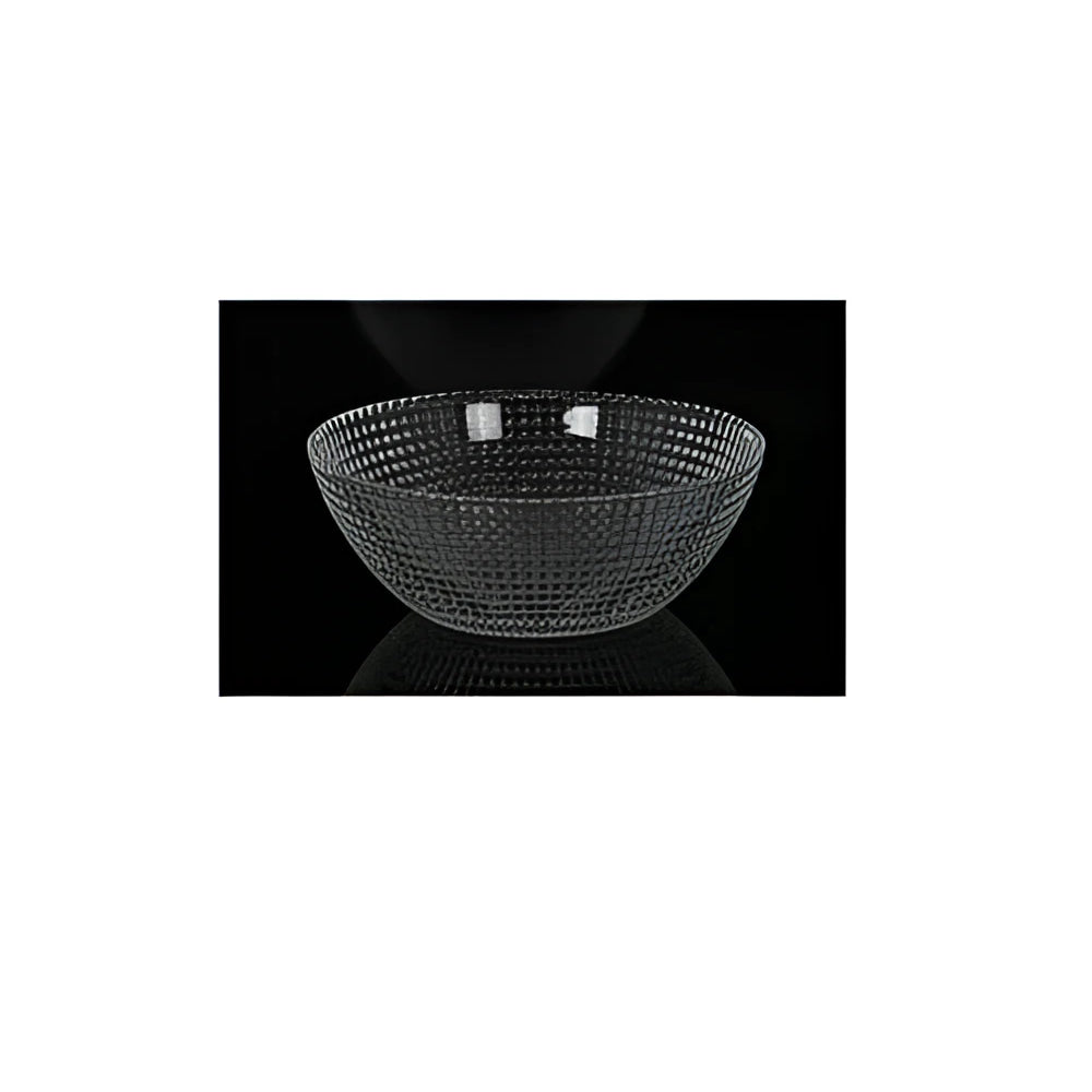 Andra La Mediterranea handmade clear glass bowl ramekin 13cm textured grid pattern