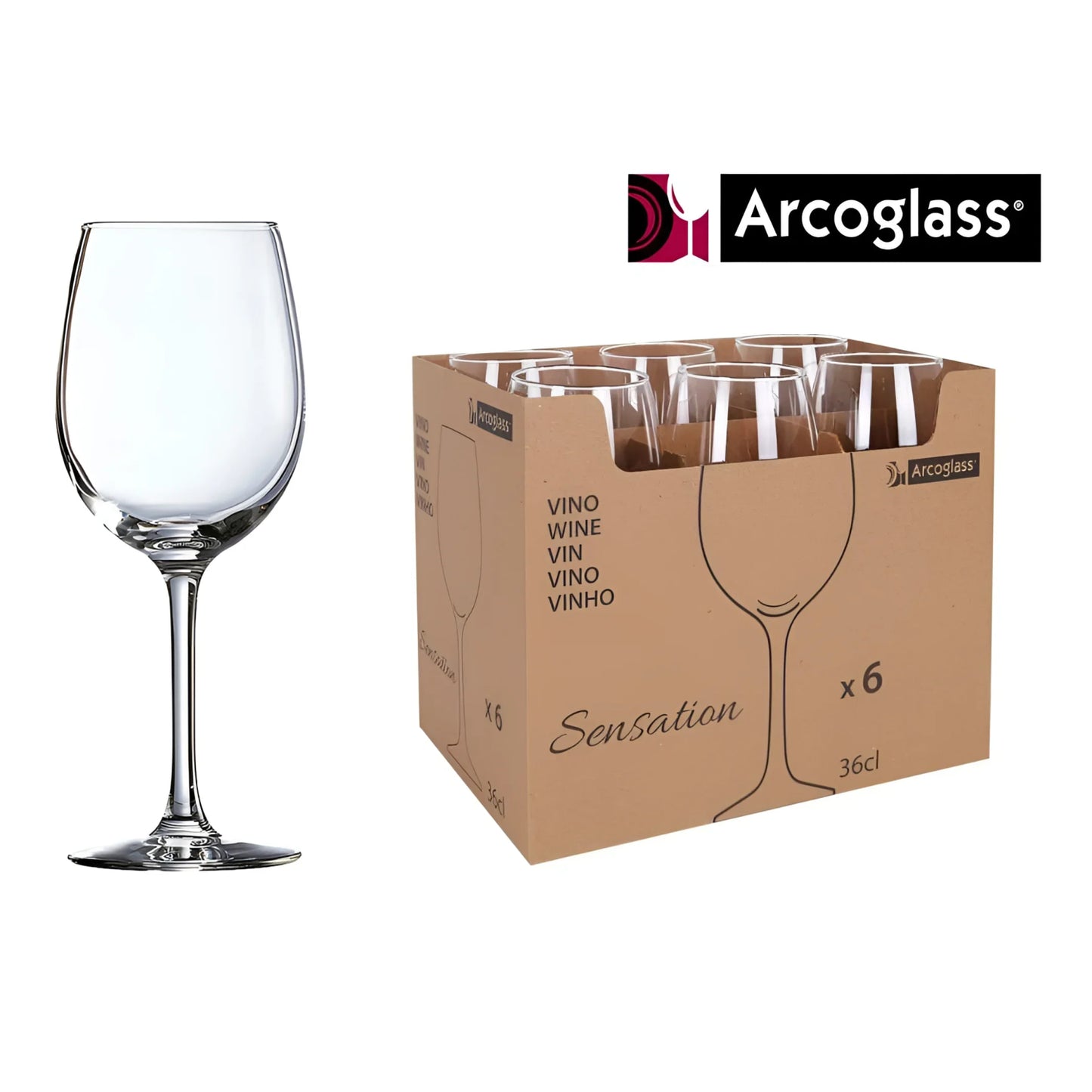 Arcoglass Sensation 360ml Red wine glass Clear High quality glass Extra Resistant