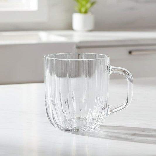 Ariza Coffee tea mug cup clear glass striped with handle 290ml
