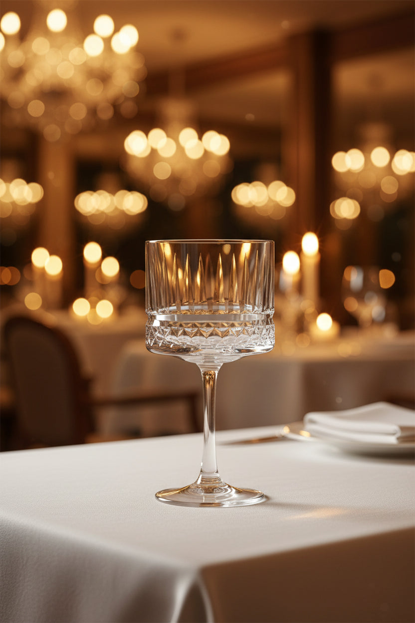 Clear glass with a textured design on a white background