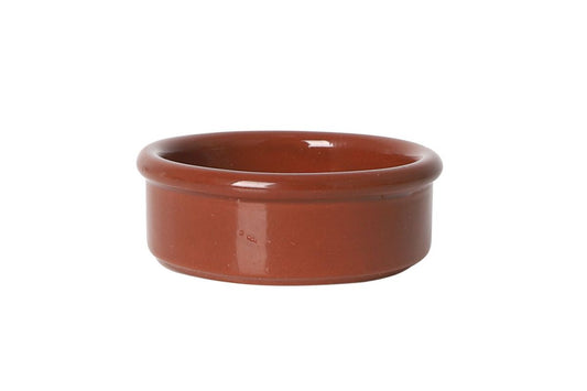 Round terracotta-colored ceramic tapas ramekin dish for serving small portions
