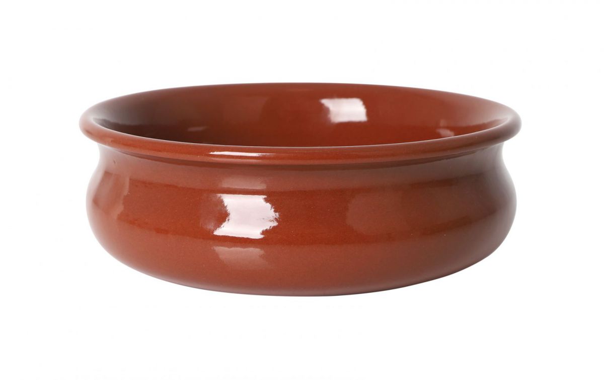 Shiny reddish-brown ceramic serving bowl from Azofra Tapas Casserole Spanish Clay