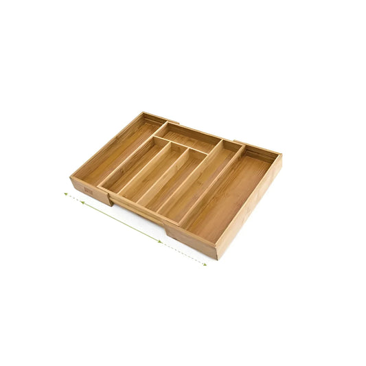 Bamboo expandable cutlery tray for kitchen organization in large size 43x46x5cm