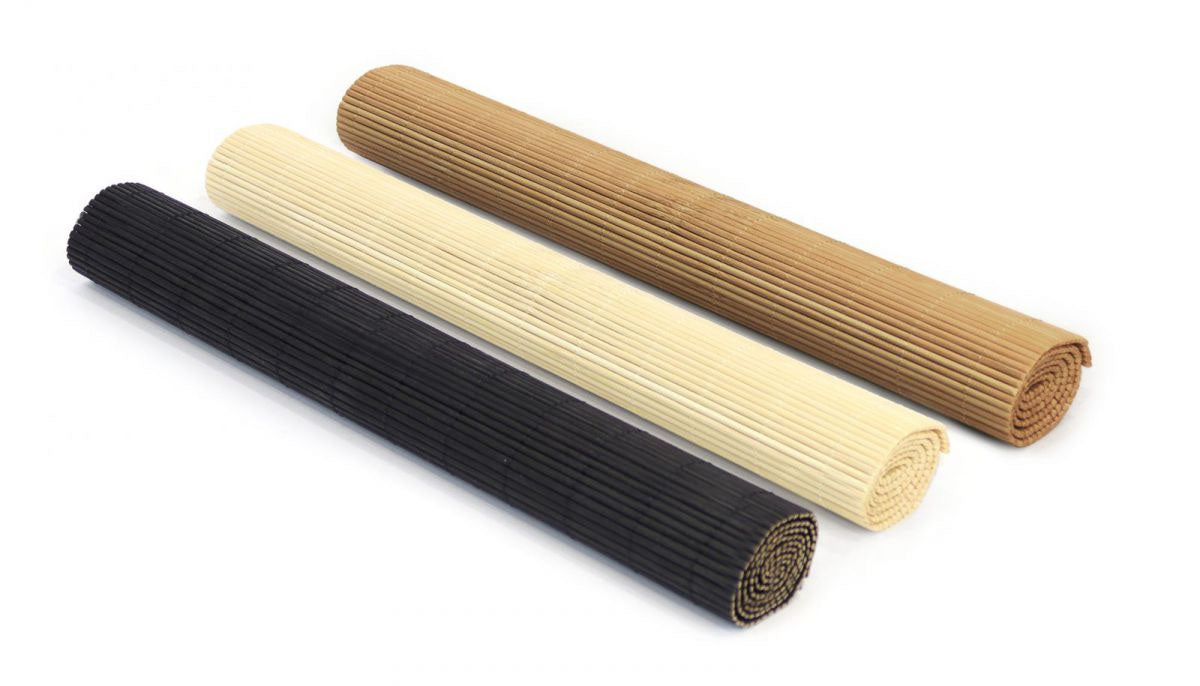 Three rolled-up corrugated paper mats in black beige and brown for Bamboo Placemats 30x45cm Black