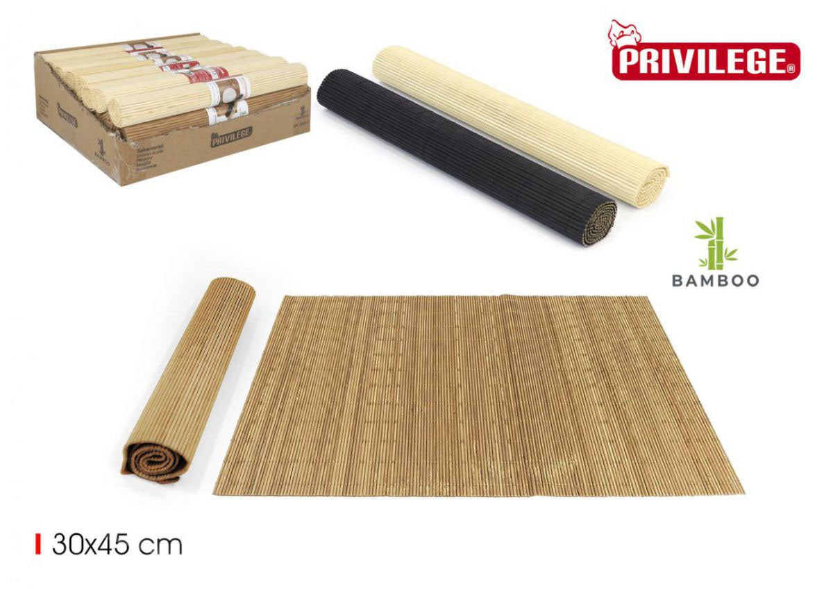 Bamboo Placemats 30x45cm Black in rolled, flat, and boxed forms for stylish table setting