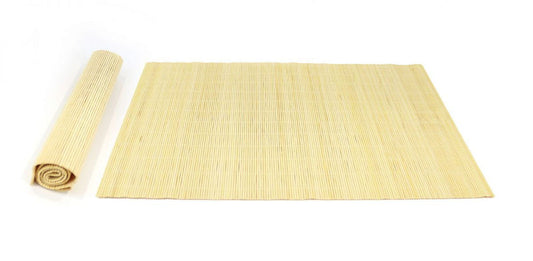 Natural fiber Bamboo Placemats 30x45cm Black Light Brown, rolled and unrolled display