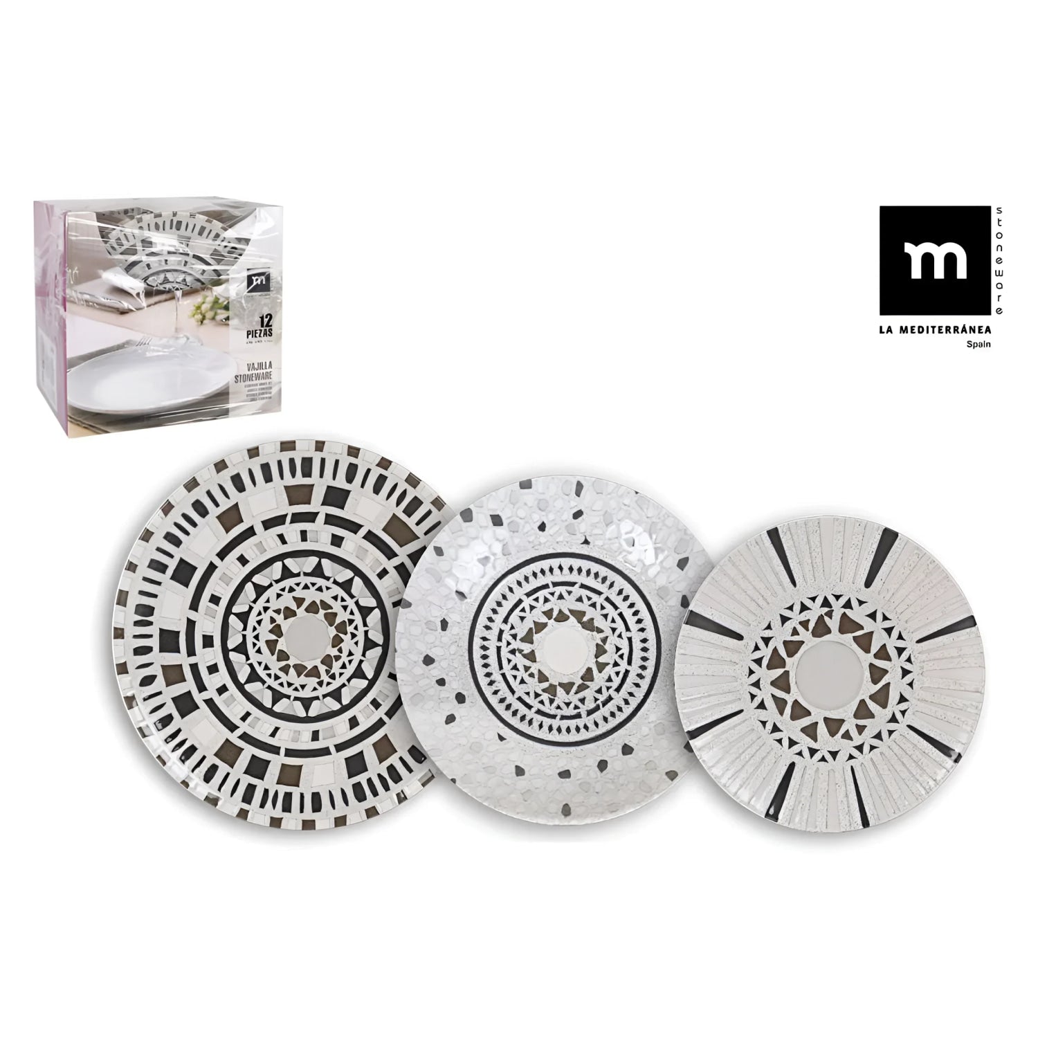 Barroc 12pcs Stoneware dinner service set dinning plates bowls side