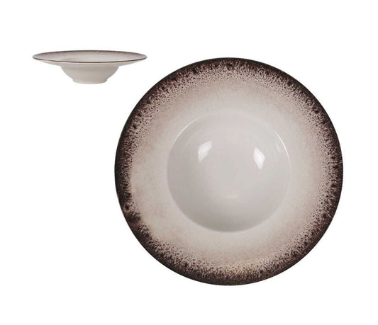 White ceramic Barx Iberica Risotto plate with textured dark brown rim 28cm