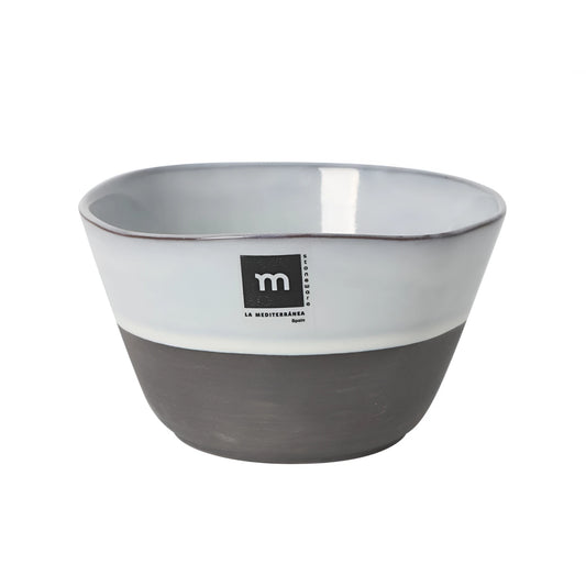 Modern two-toned Black Clay stoneware bowl, 13.5x7.7cm irregular 600ml