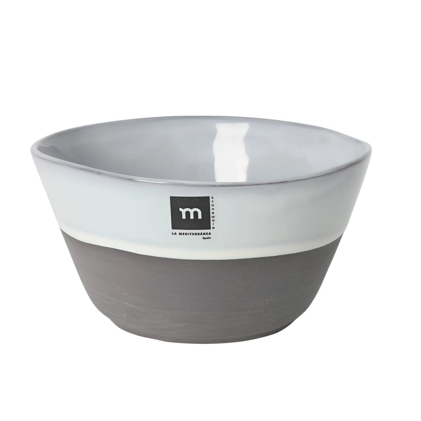 Black Clay irregular stoneware pasta salad bowl, matte gray base glossy white rim 17.3x9cm 1L