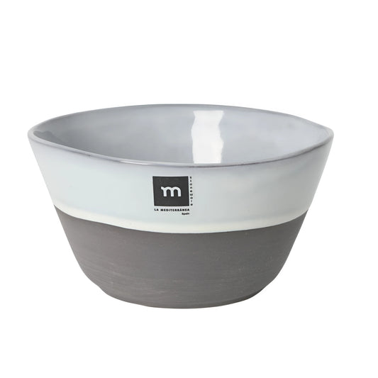 Black Clay irregular stoneware pasta salad bowl, matte gray base glossy white rim 17.3x9cm 1L