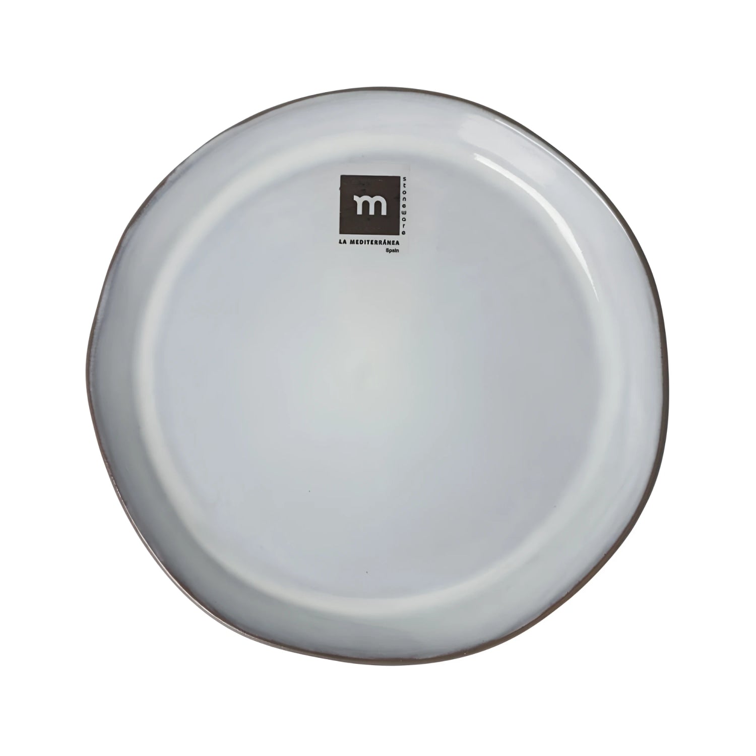 Sleek matte white La Mediterranea m-logo ceramic plate, 17cm irregular stoneware