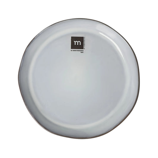 Sleek matte white La Mediterranea m-logo ceramic plate, 17cm irregular stoneware