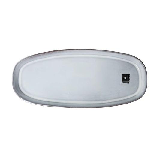 Black clay 32x14.2x2.3cm oval starters tapas dish silver tray