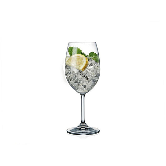 Large 450ml Bohemia Crystal Lara wine glass filled with ice lemon slice and mint leaves