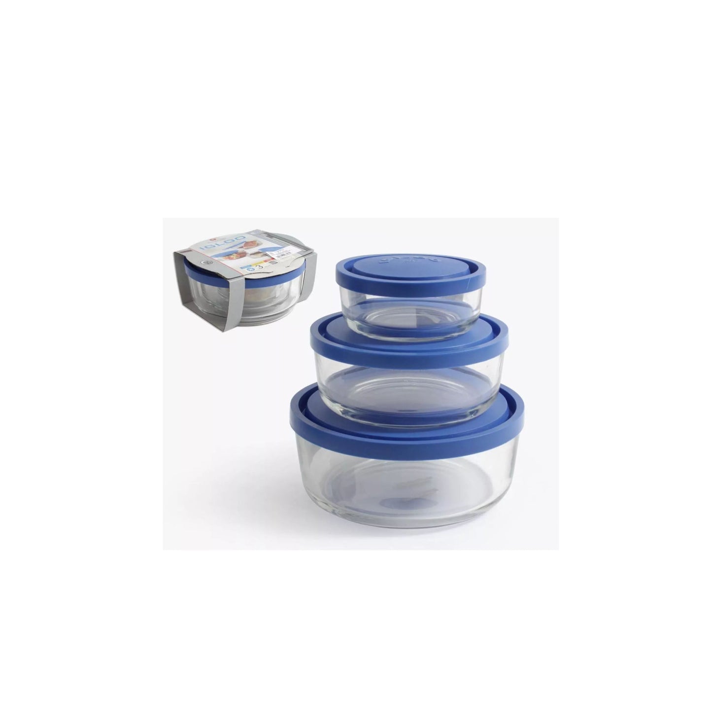 Borgonovo Glass storage Containers - Pack 3 - Igloo Blue Lid