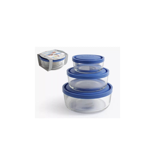 Borgonovo Glass storage Containers - Pack 3 - Igloo Blue Lid