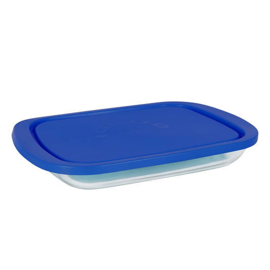 Borgonovo Igloo 800ml rectangular glass container with blue lid