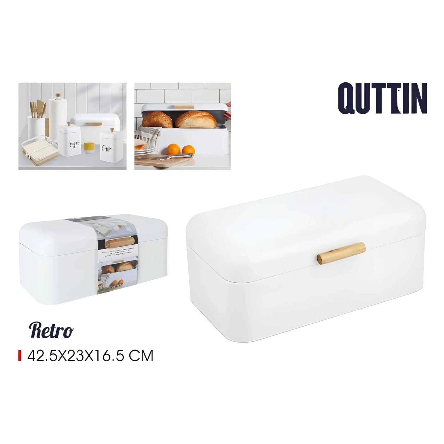 Bread Bin Metal white 42.5x23x16.5cm Retro