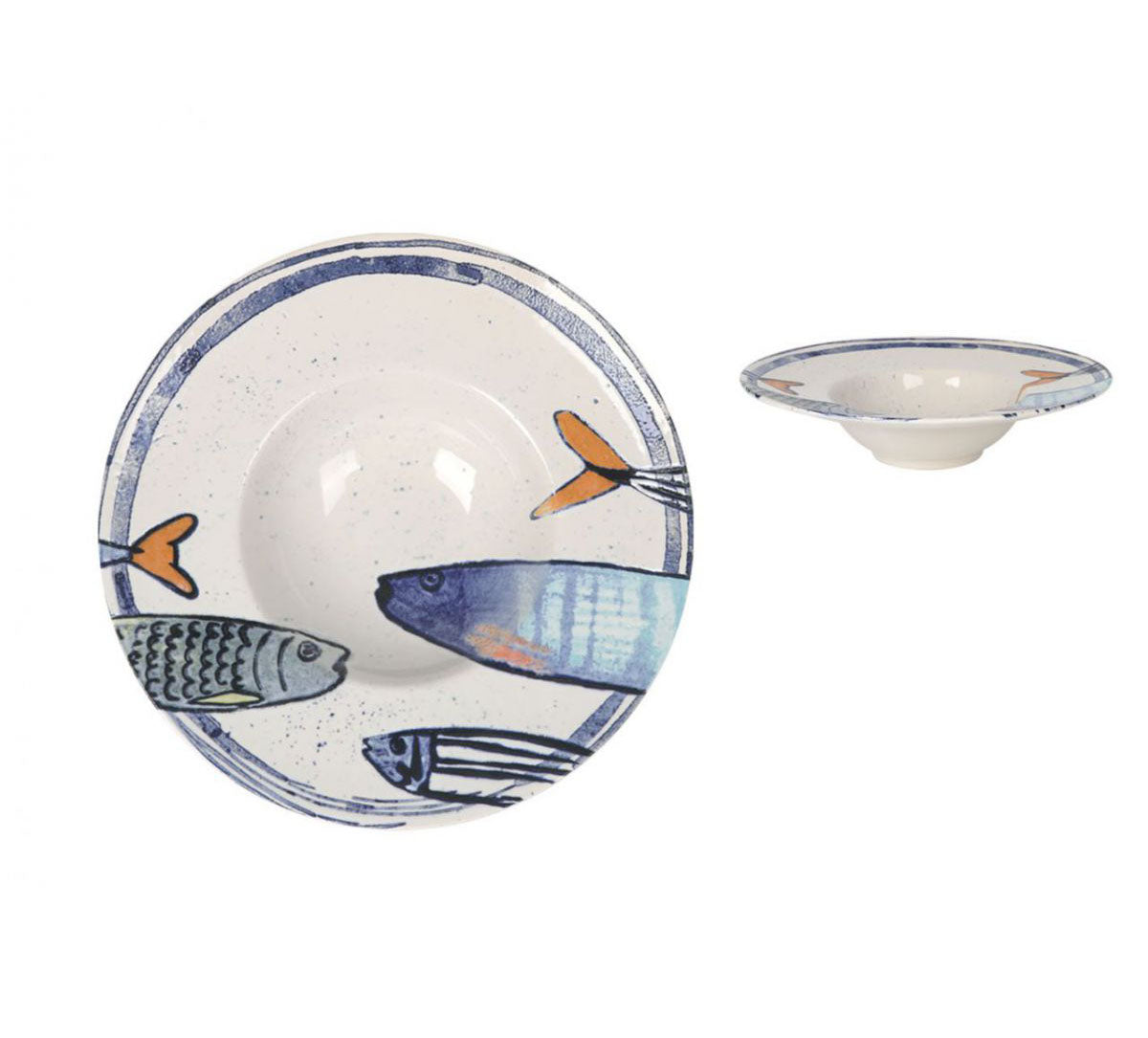 Catch of the Day 28cm stoneware risotto pasta bowl with blue orange accents