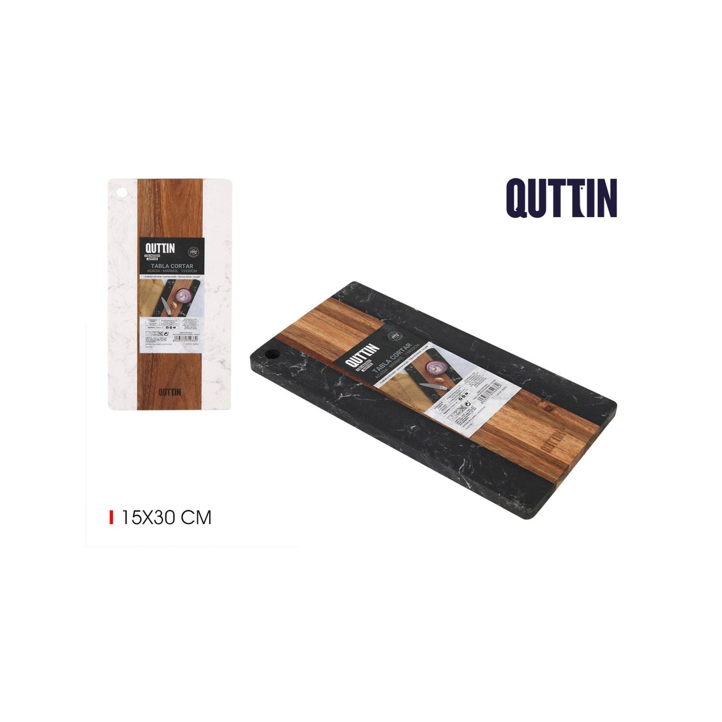 Chopping Cutting Board Kitchen REAL Marble and Acacia wood dish 15x30cm