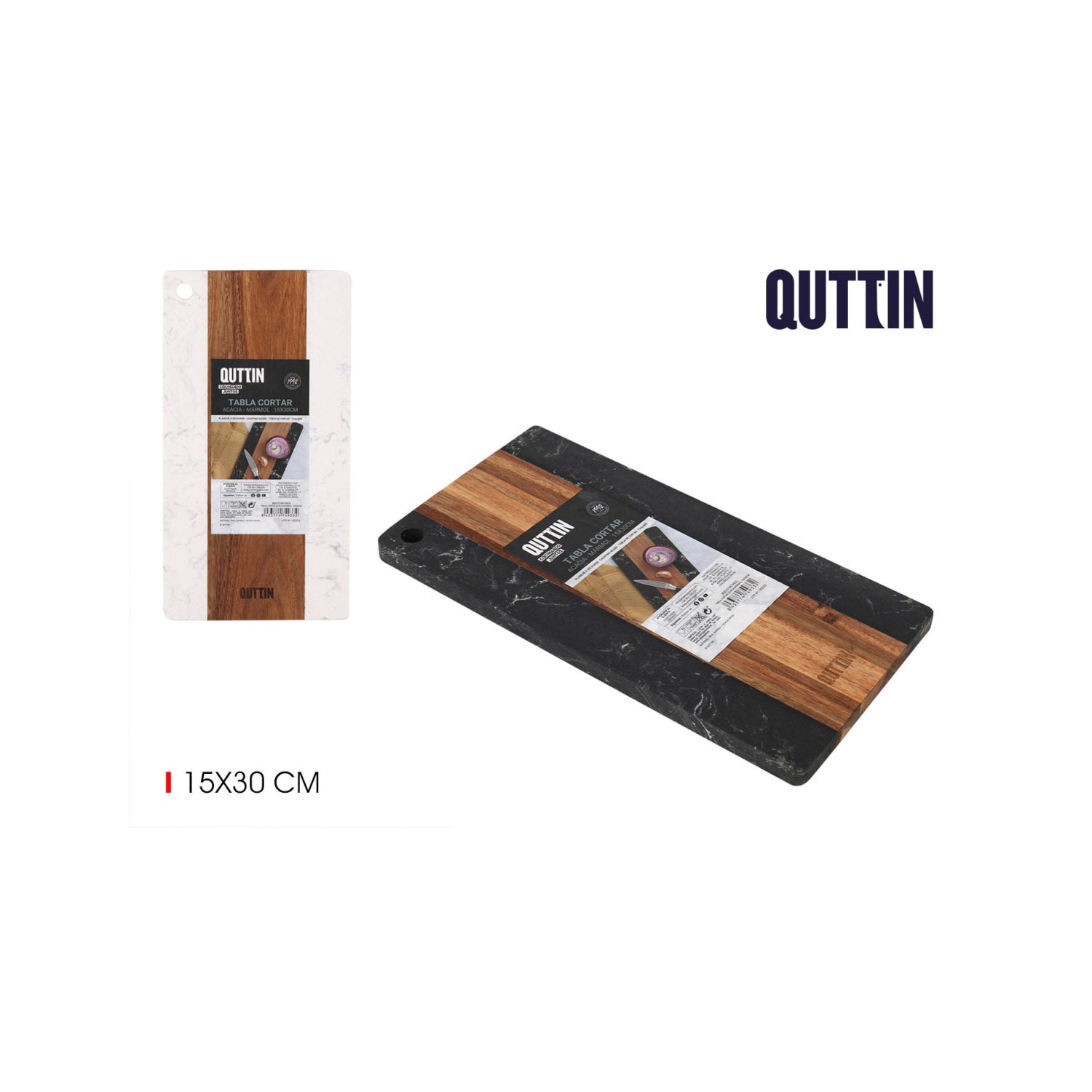 Chopping Cutting Board Kitchen REAL Marble and Acacia wood dish 15x30cm