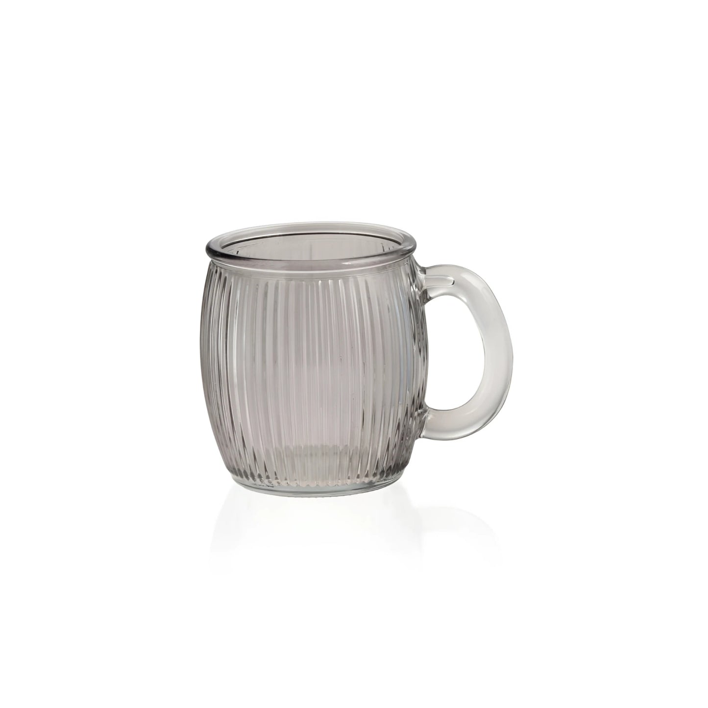 Translucent gray ribbed 350ml cocktail mug with curved handle, box of 6