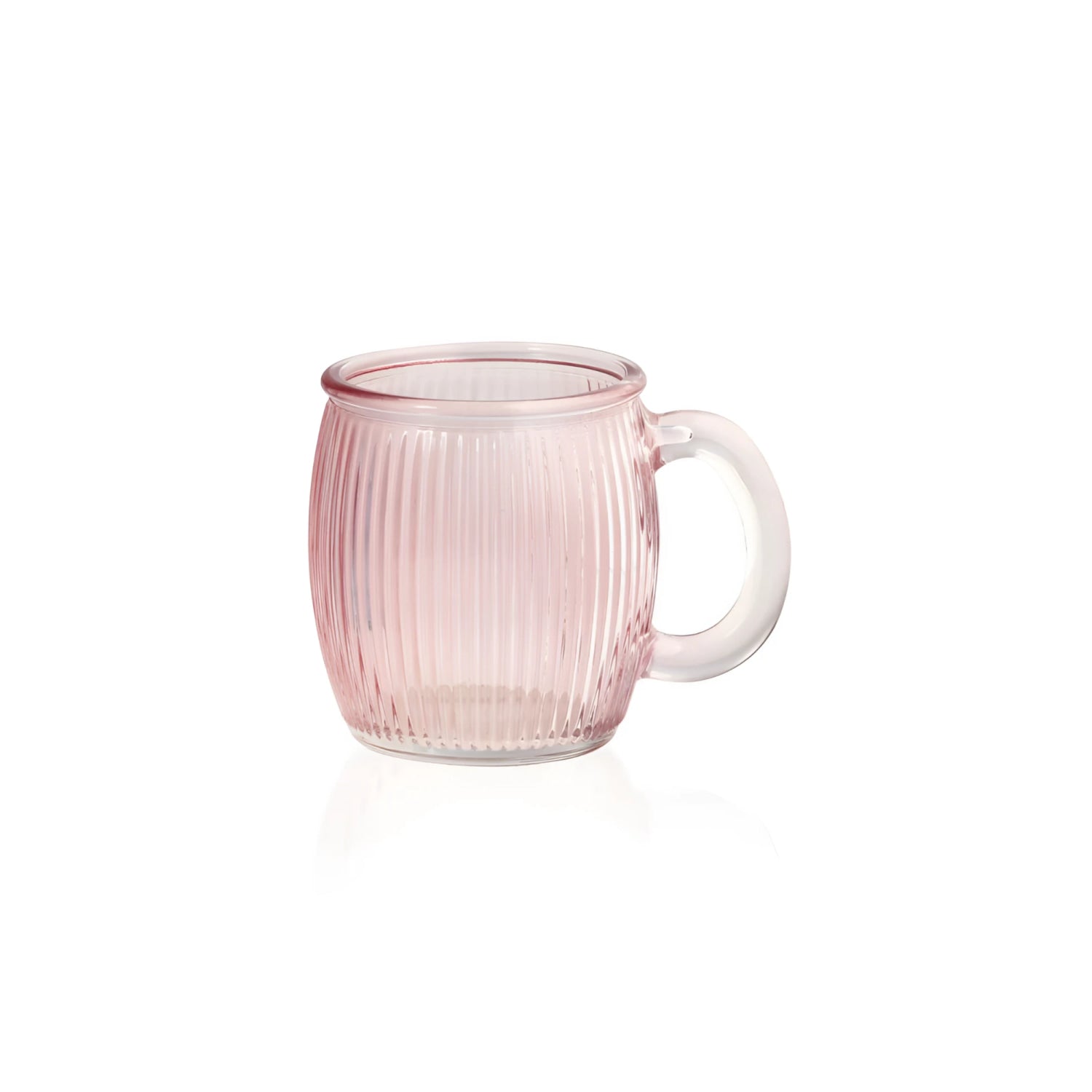 Translucent pink ribbed 350ml cocktail mug with clear handle, box of 6