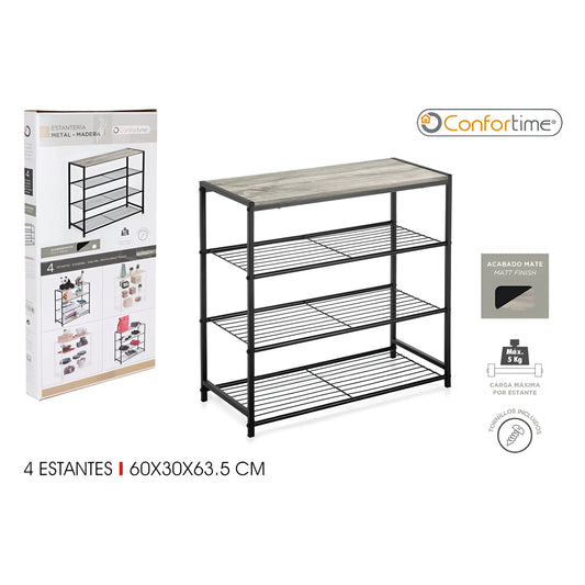Confortime Shelf Black Wood Metal 60 x 30 x 63.5 cm