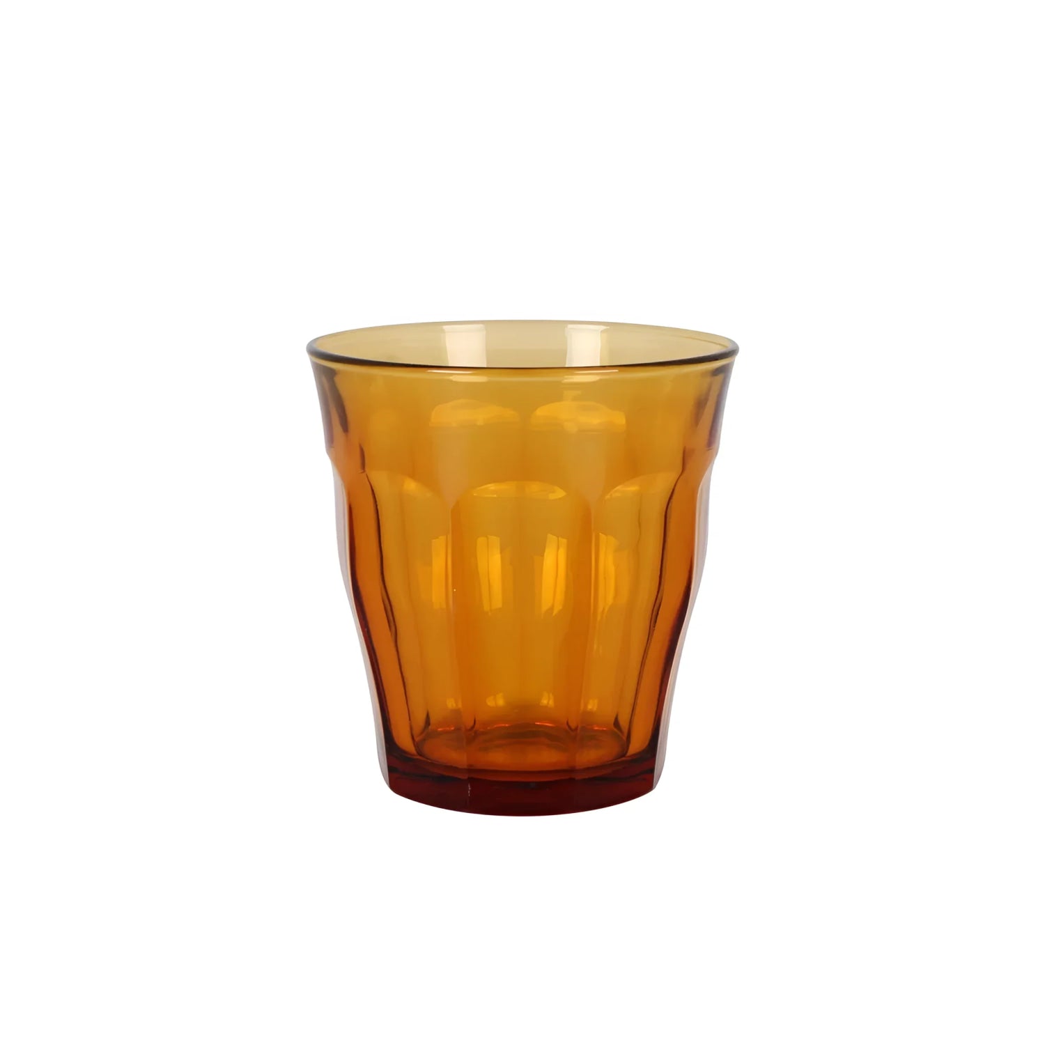 Amber-colored faceted Duralex Picardie tumbler glass 310ml for drinking and serving beverages