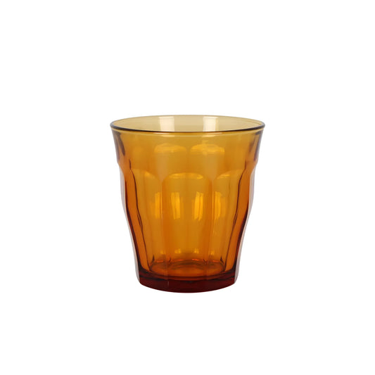 Amber-colored faceted Duralex Picardie tumbler glass 310ml for drinking and serving beverages
