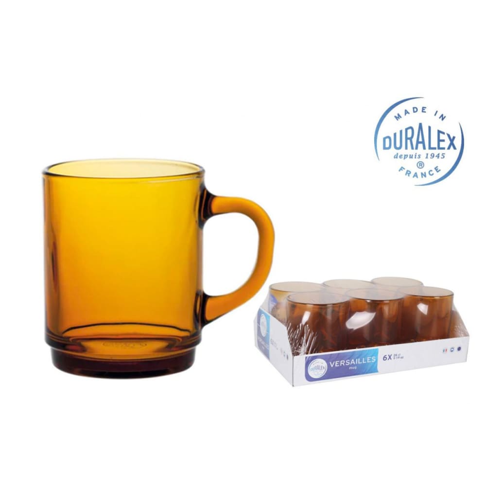 Duralex Amber Stackable coffee tea mugs 260ml Versailles