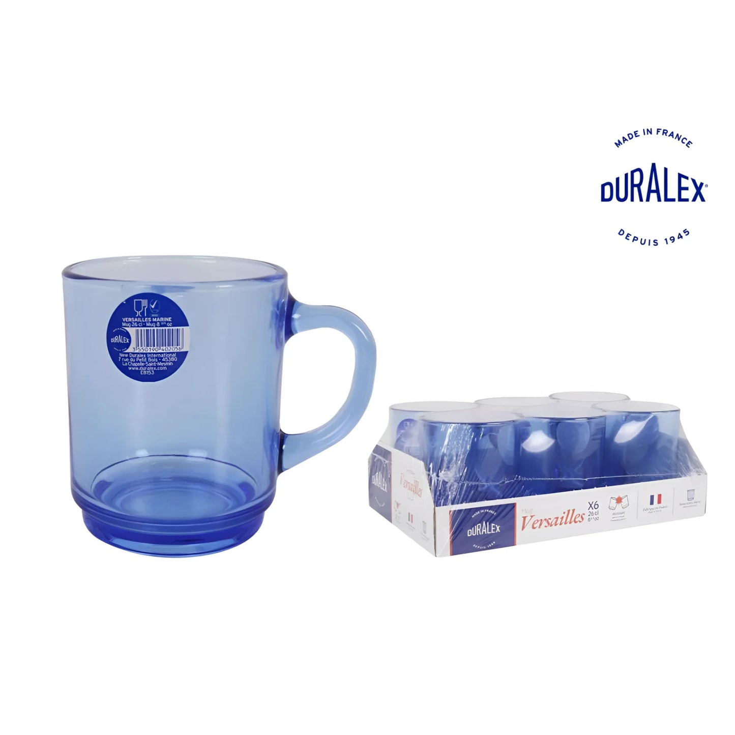 Duralex Marine Stackable coffee tea mugs 260ml Versailles