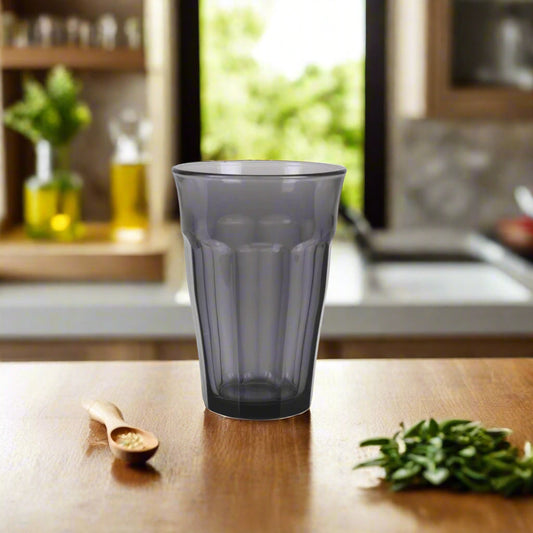 Dark gray translucent Duralex Picardie Highball glass with fluted design 360ml
