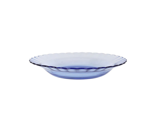 Translucent blue Duralex Picardie Marine bowl with scalloped edge 23cm deep dinner plate