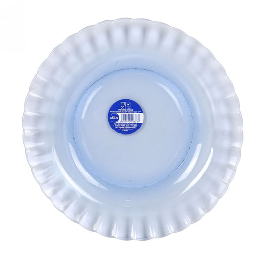 Light blue ruffled glass serving plate from Duralex Picardie Marine dessert collection