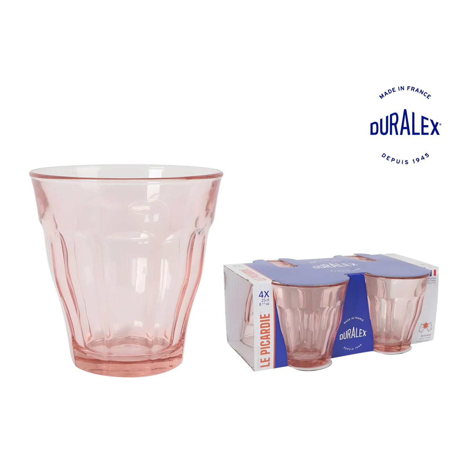 Duralex Pink Picardie drinking glasses tumblers 250ml
